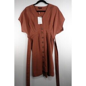 New Quince Vintage Wash Tencel Button Front Dress Terracotta Small 1001